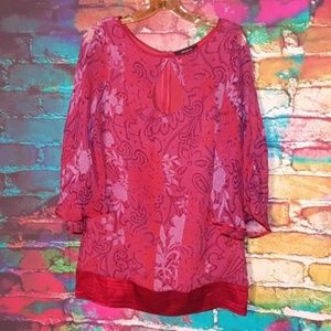 Arden B Purple Burgundy Ruffle Sleeves Floral Med